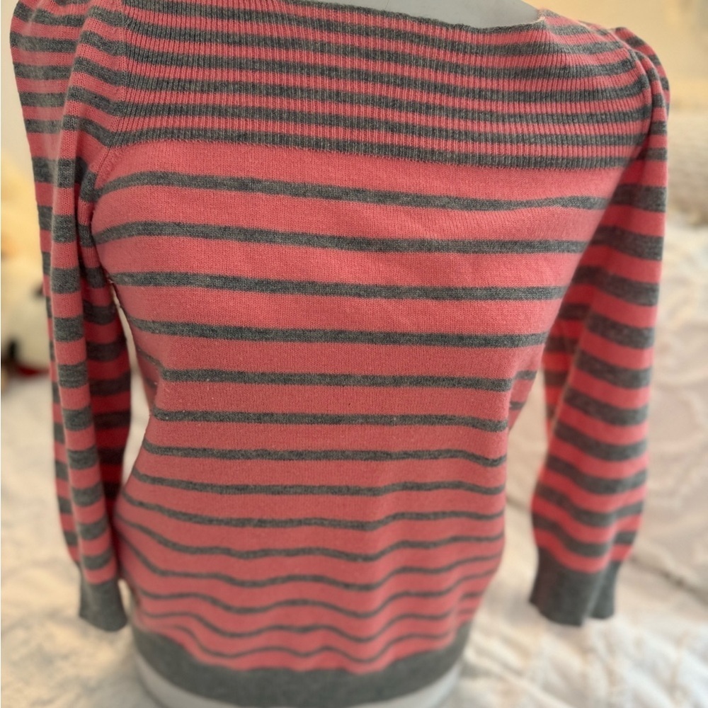 Rebecca Taylor Pink and Gray Striped Sweater